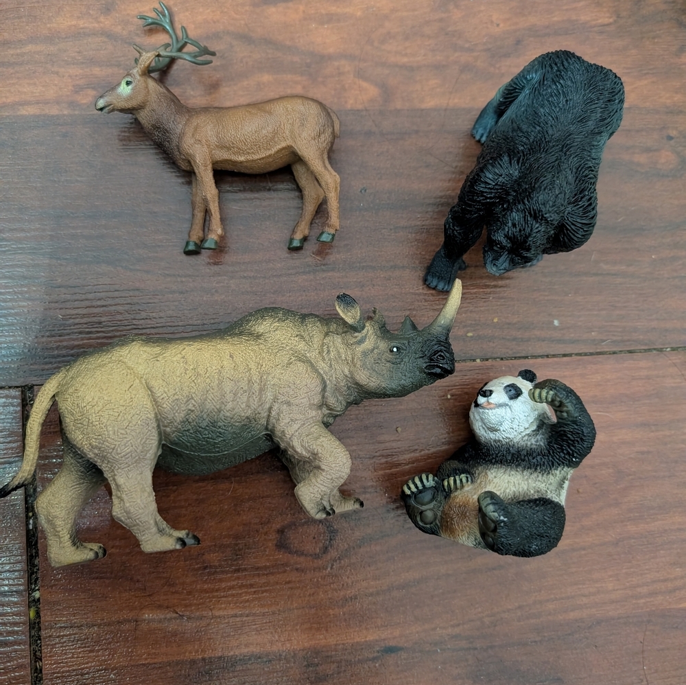 Animal Figurine Set - Deer, Bear, Rhino, Panda Hard